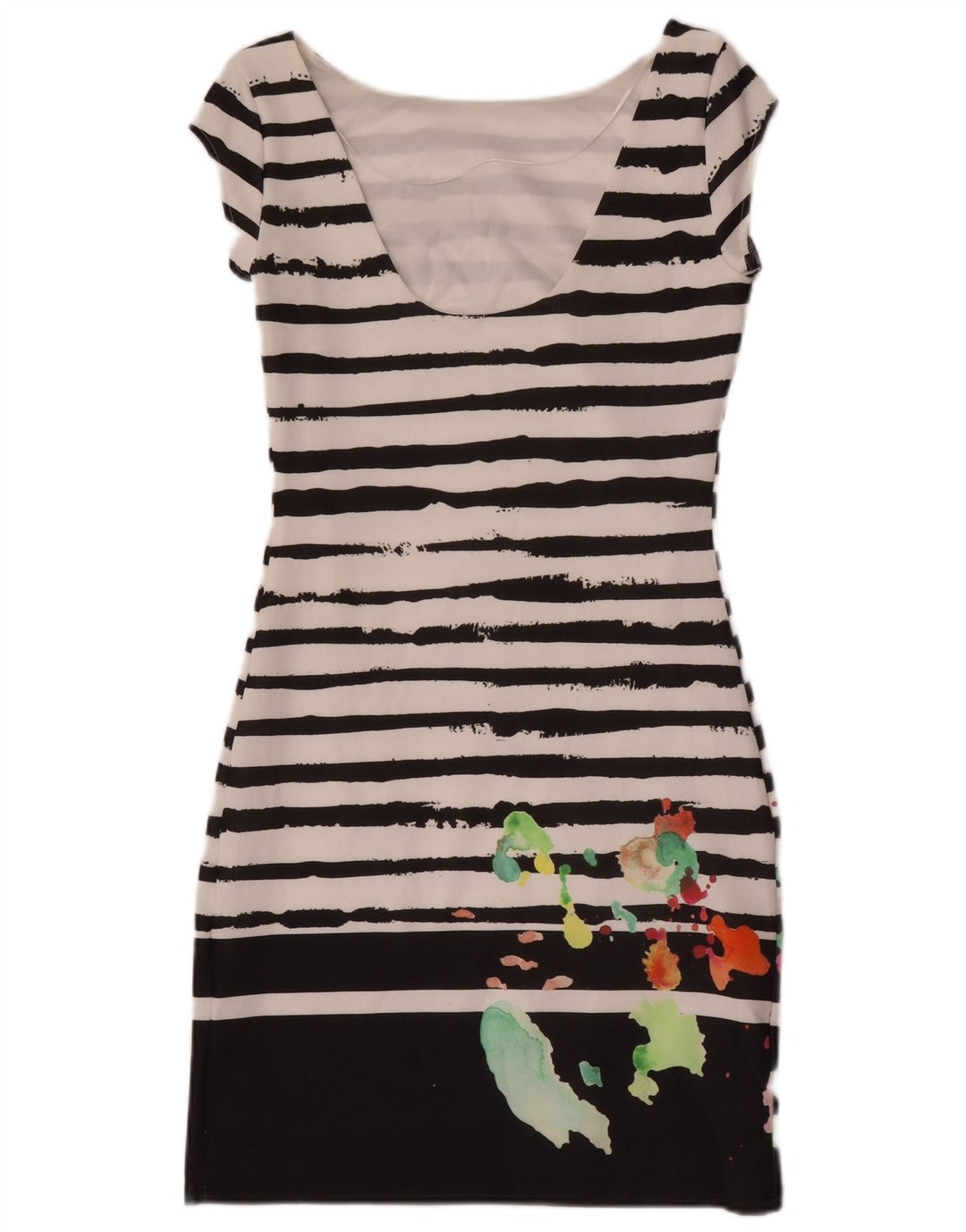 Desigual Damen Etuikleid UK 8 Small Schwarz gestreift