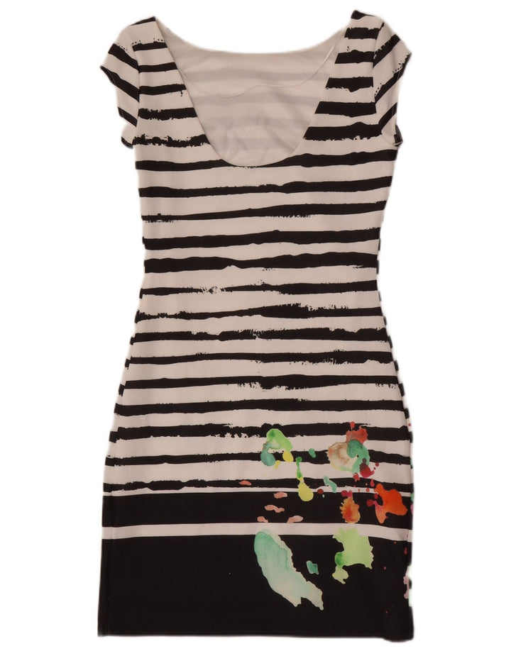 Desigual Damen Etuikleid UK 8 Small Schwarz gestreift