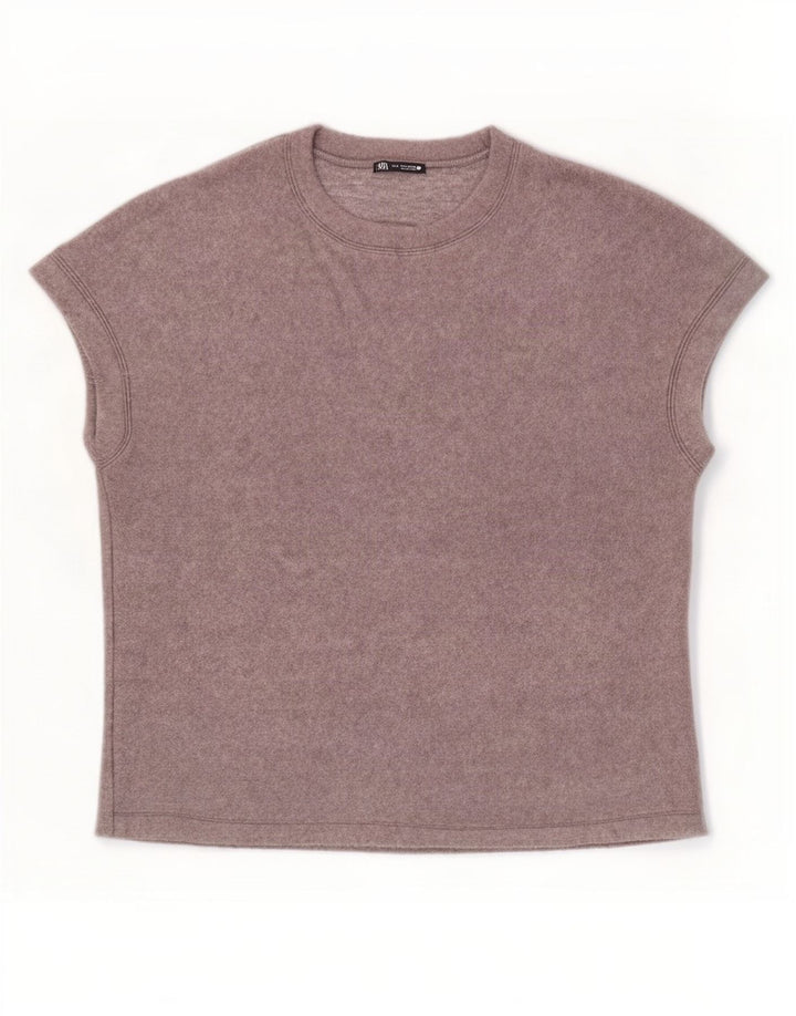 Zara Damen T-Shirt Top UK 14 Mittelgraues Acryl
