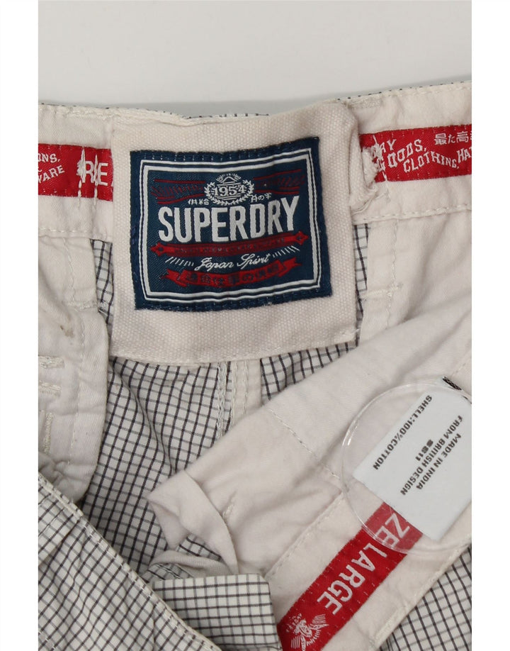 Superdry Herren-Cargoshorts, Größe L, W36, weiße Gingham-Baumwolle