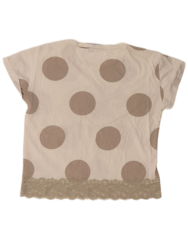 Liu Jo Damen Grafik-T-Shirt-Oberteil UK 12 Mittelbeige gepunktet