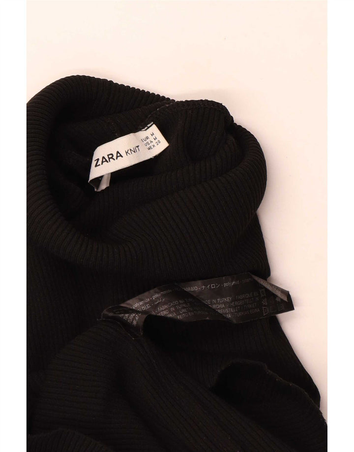 Zara Damen Top Langarm UK 12 Medium Schwarz Polyamid