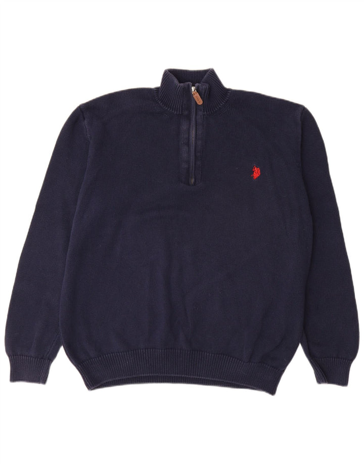 US POLO ASSN. Herren-Pullover mit Reißverschluss am Hals, 3XL, marineblaue Baumwolle