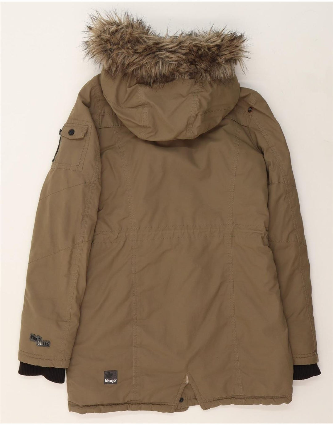 KHUJO Mens Hooded Parka Jacket UK 36 Small Khaki Vintage KHUJO and Second-Hand KHUJO from Messina Hembry 
