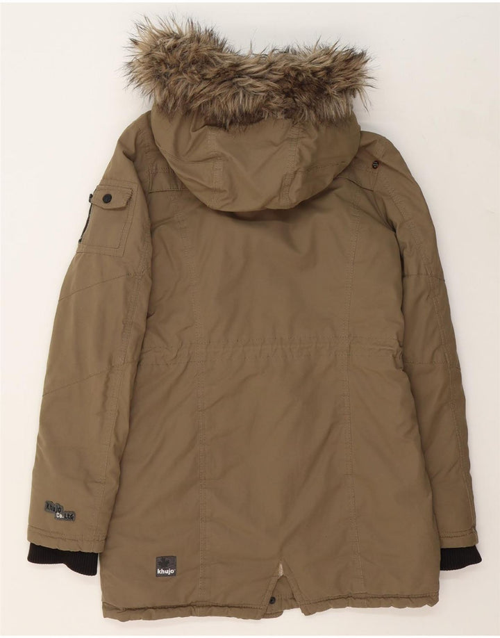 KHUJO Mens Hooded Parka Jacket UK 36 Small Khaki Vintage KHUJO and Second-Hand KHUJO from Messina Hembry 
