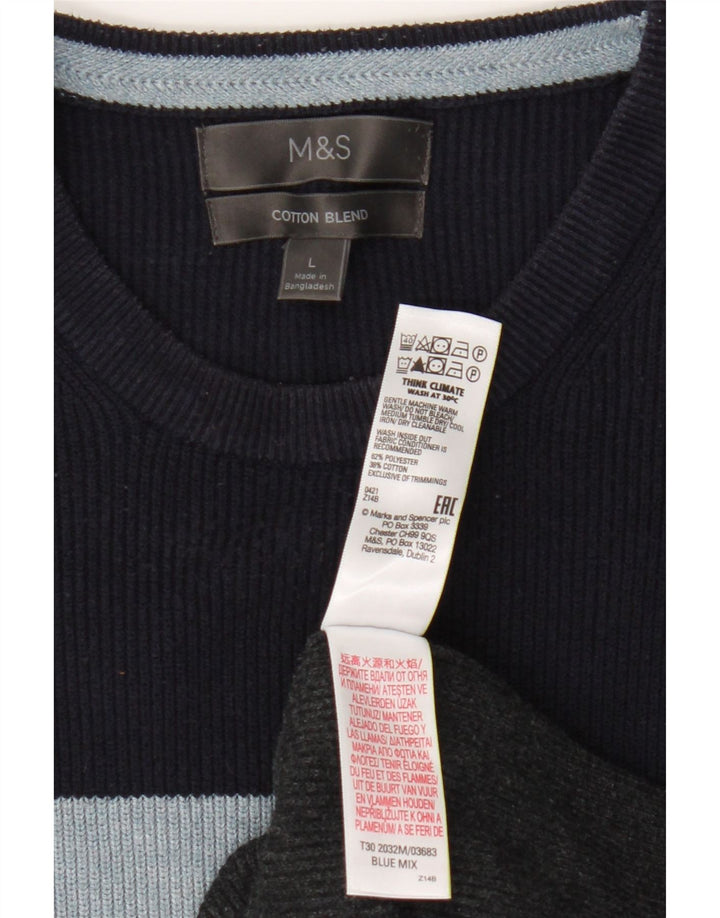 Marks & Spencer Herren-Pullover mit Rundhalsausschnitt, groß, mehrfarbig, gestreift