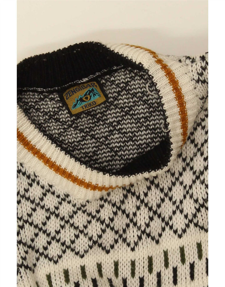 Vintage Herren Pullover mit grafischem Rundhalsausschnitt, Mittelweiß, geometrisch, Retro
