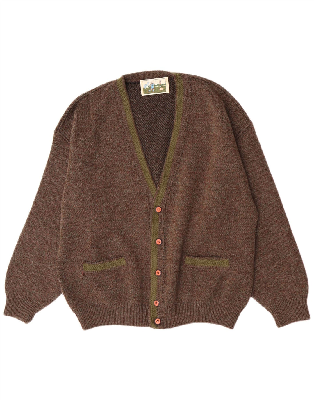 Vintage Herren-Cardigan-Pullover, groß, braun gefleckt