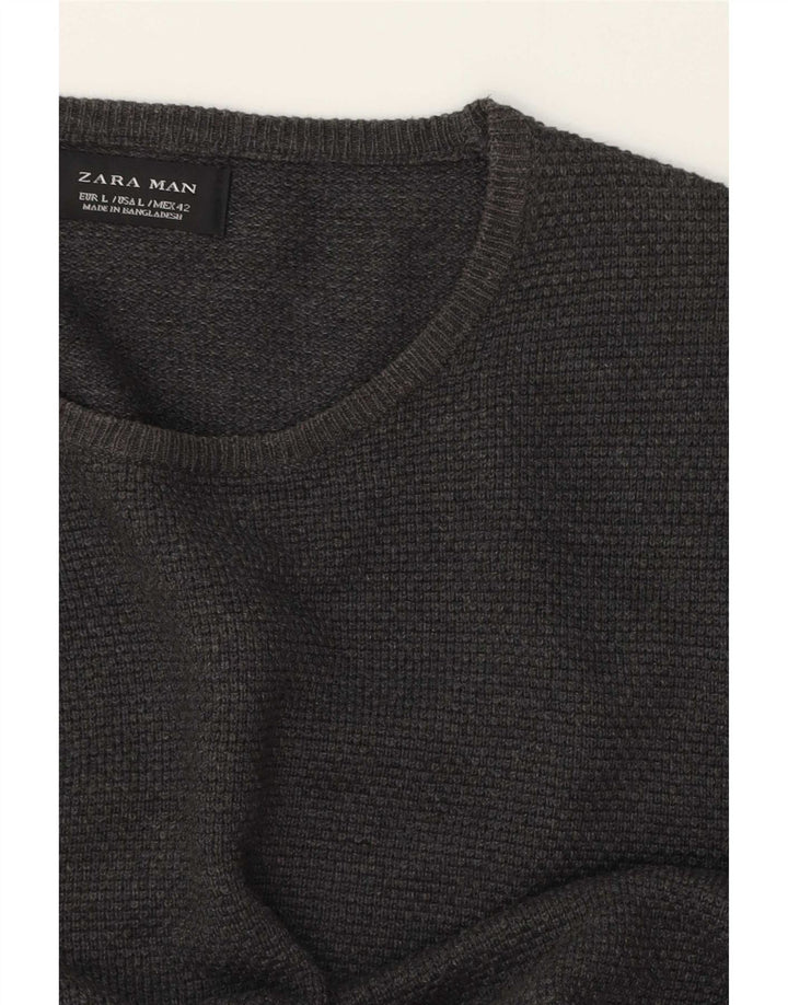 Zara Herren-Pullover mit Rundhalsausschnitt, Größe L, Grau