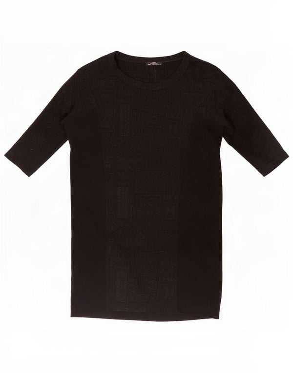 Zara Damen Etuikleid mit 3/4-Ärmeln, UK 10, klein, schwarz, geometrisch
