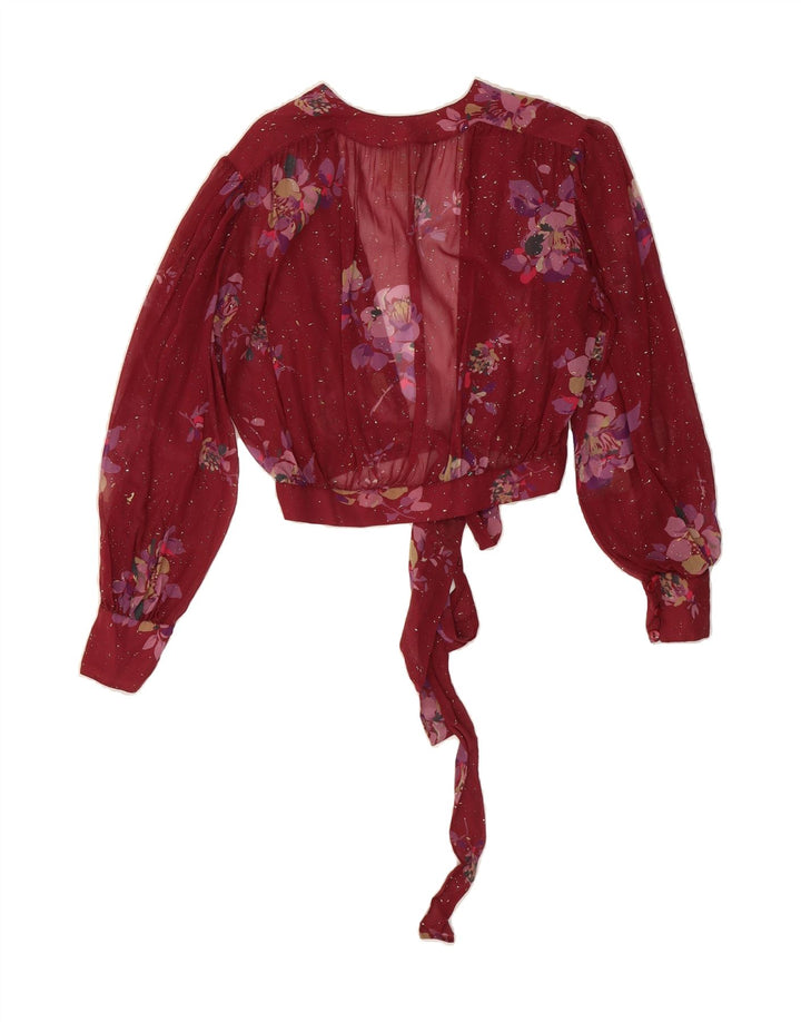 JEAN HALM Womens Front Tie See Through Top EU 38 Medium Burgundy Floral Vintage Jean Halm and Second-Hand Jean Halm from Messina Hembry 