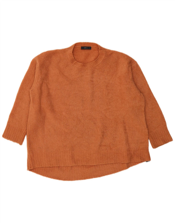 Zara Damen-Pullover, übergroß, Rundhalsausschnitt, Gr. 40, Größe L, Orange, Acryl