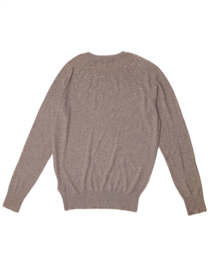 Ted Baker Damen-Pullover mit U-Boot-Ausschnitt, Größe 2, klein, grau gesprenkelte Baumwolle