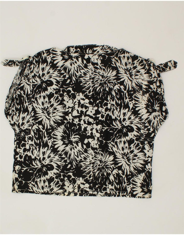 VINTAGE Womens Crop Blouse Top UK 14 Medium Black Floral Vintage Vintage and Second-Hand Vintage from Messina Hembry 