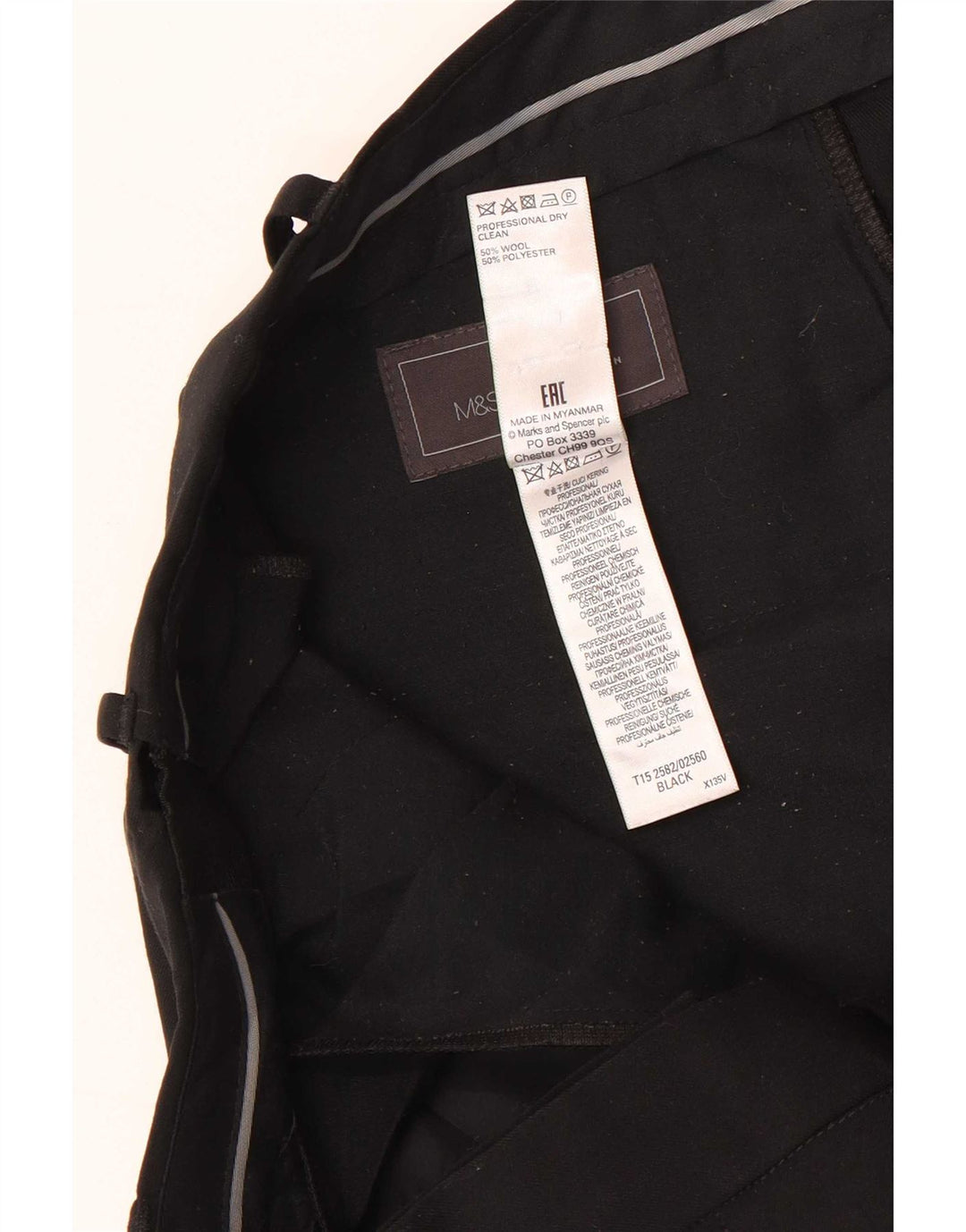 Marks & Spencer Herren-Anzughose in normaler Passform, W38, L31, schwarze Wolle