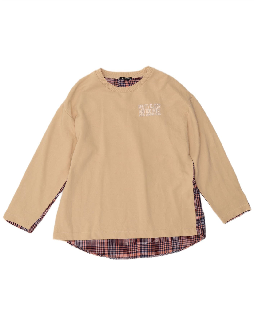 ZARA Damen-Sweatshirt mit lockerer Passform, UK 14, Mittelbeige, Farbblock