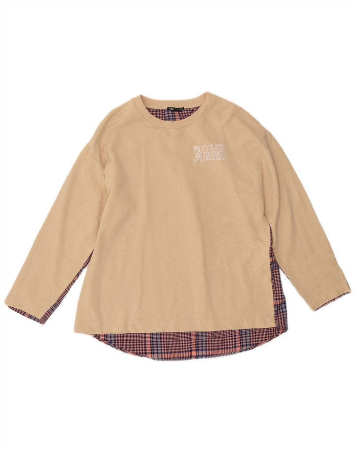 ZARA Damen-Sweatshirt mit lockerer Passform, UK 14, Mittelbeige, Farbblock