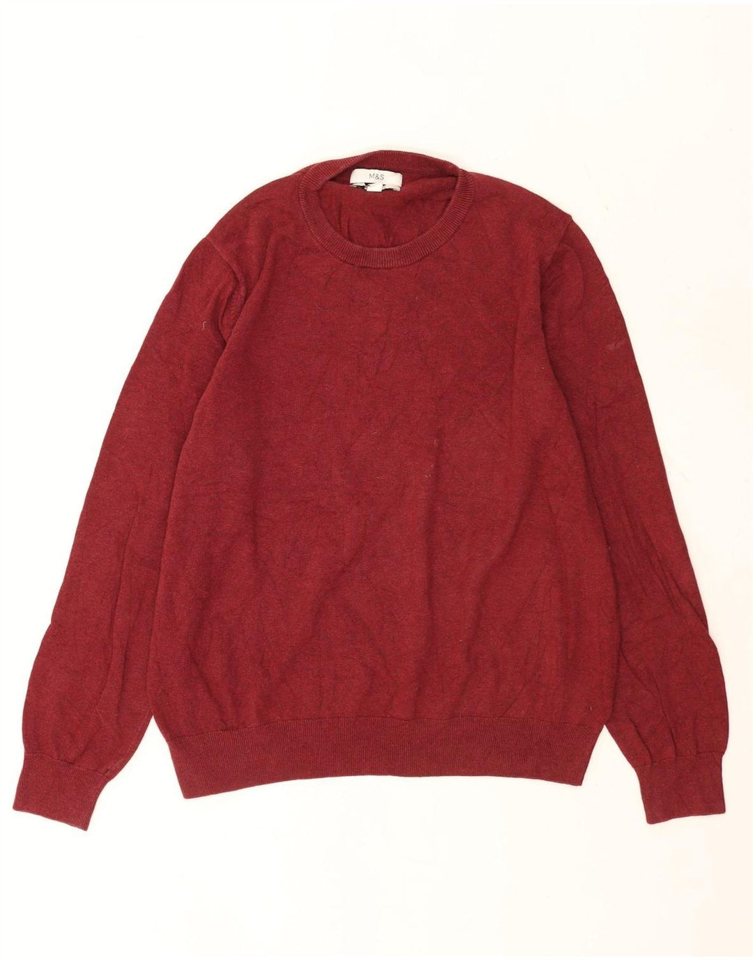 Marks & Spencer Herren-Pullover mit Rundhalsausschnitt, XL, rote Baumwolle