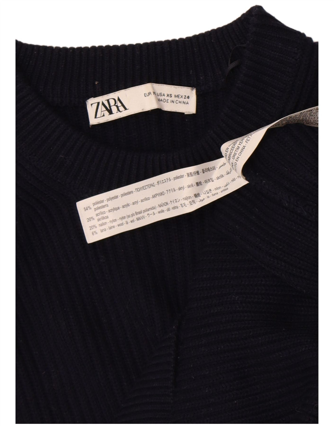 Zara Damen-Pullover, übergroß, Rundhalsausschnitt, Gr. 6, XS, Marineblau, Polyester