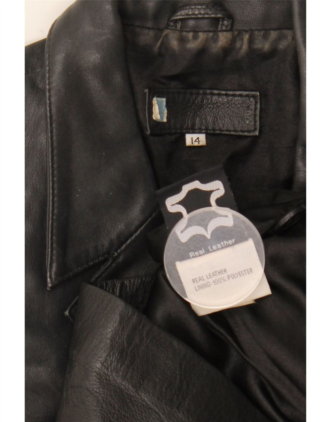 Vintage Damen 3 Knopf Leder Blazer Jacke UK 14 Großes schwarzes Leder