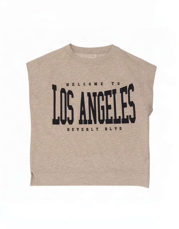 Zara Mädchen-T-Shirt mit lockerer Passform, Grafik, 11–12 Jahre, graue Baumwolle