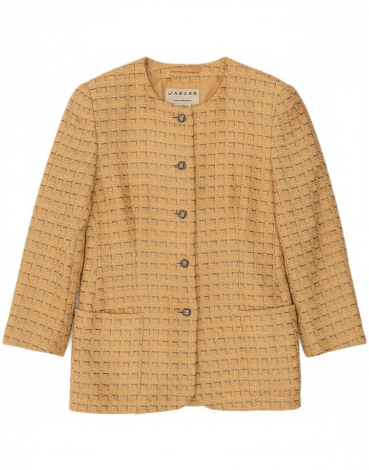Jaeger Damen-Blazerjacke mit 5 Knöpfen, UK 12, mittelgelbe geometrische Baumwolle