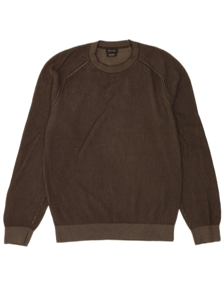Massimo Dutti Herren-Pullover mit Rundhalsausschnitt, mittelbraune Baumwolle