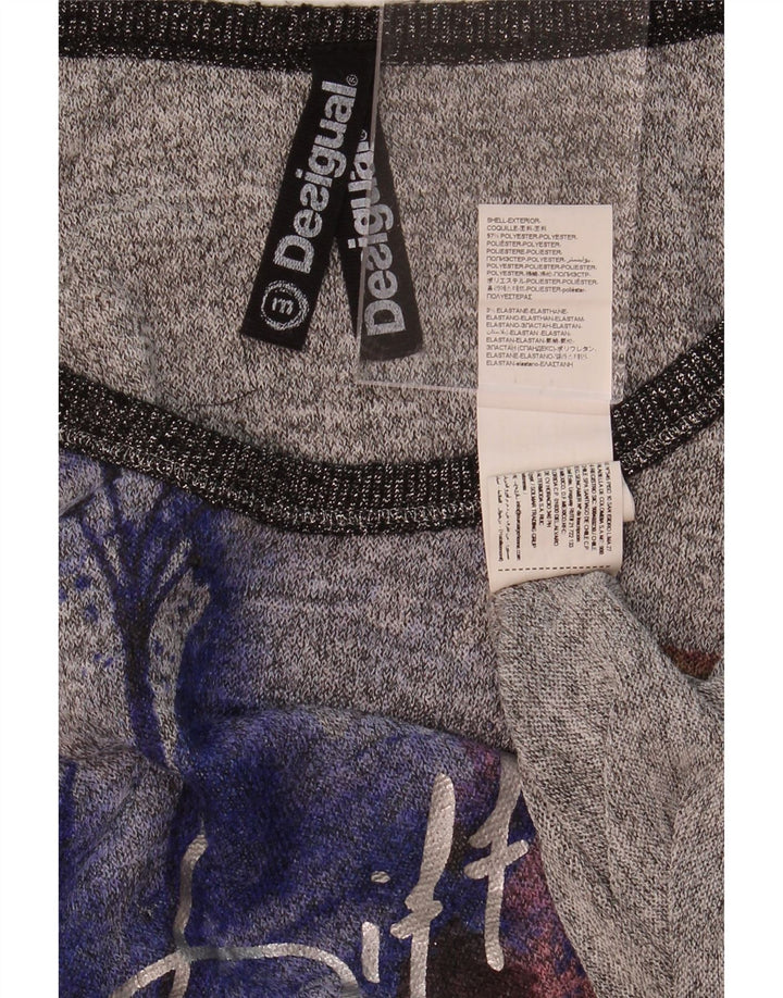 DESIGUAL Womens Oversized Boat Neck Jumper Sweater UK 14 Medium Grey Vintage Desigual and Second-Hand Desigual from Messina Hembry 