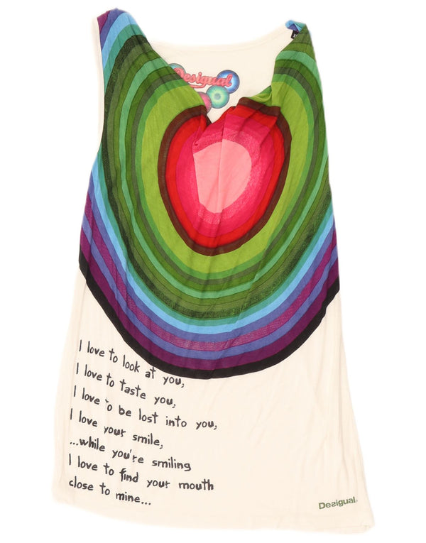 Desigual Damen Graphic Vest Top UK 18 XL Weiß Geometrisch
