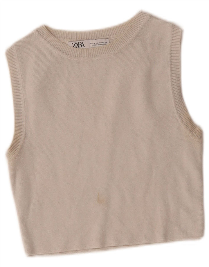 Zara Damen Crop Vest Top UK 12 Medium Off White