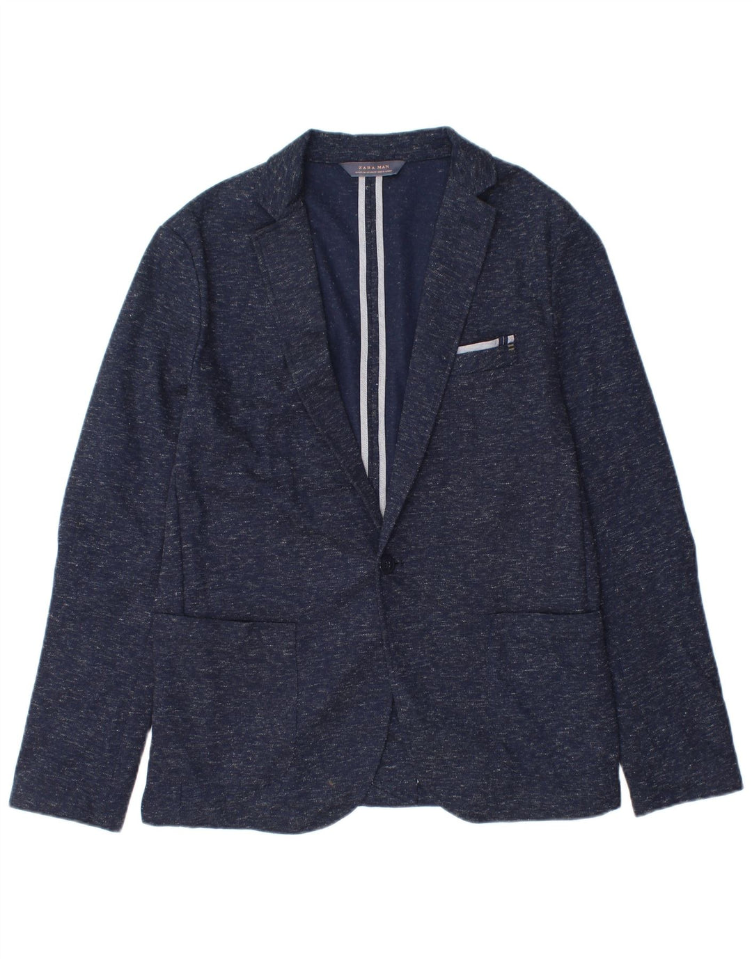 Zara Herren-Blazer mit 1 Knopf, EU 54, XL, marineblau geflecktes Polyester