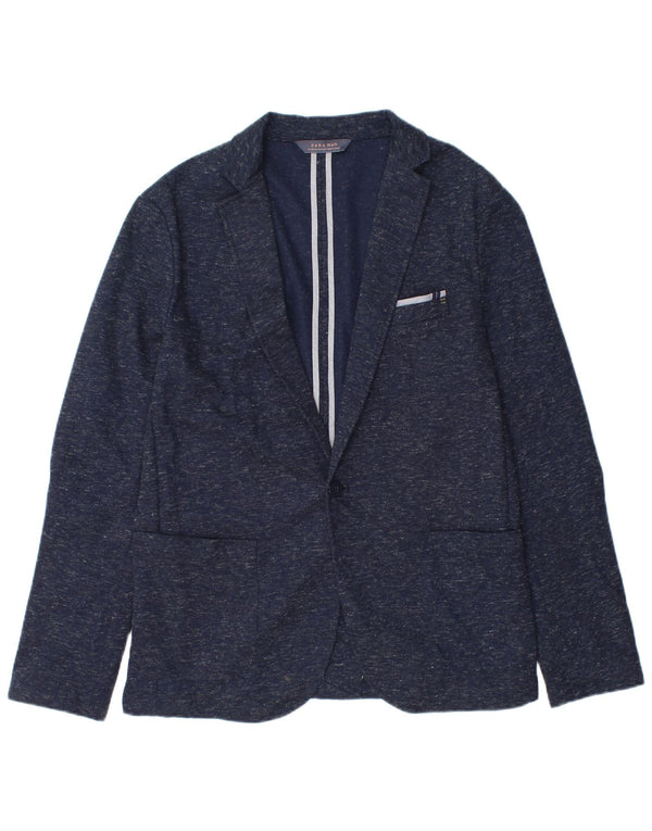 Zara Mens 1 Button Blazer Jacket EU 54 XL Navy Blue Flecked Polyester