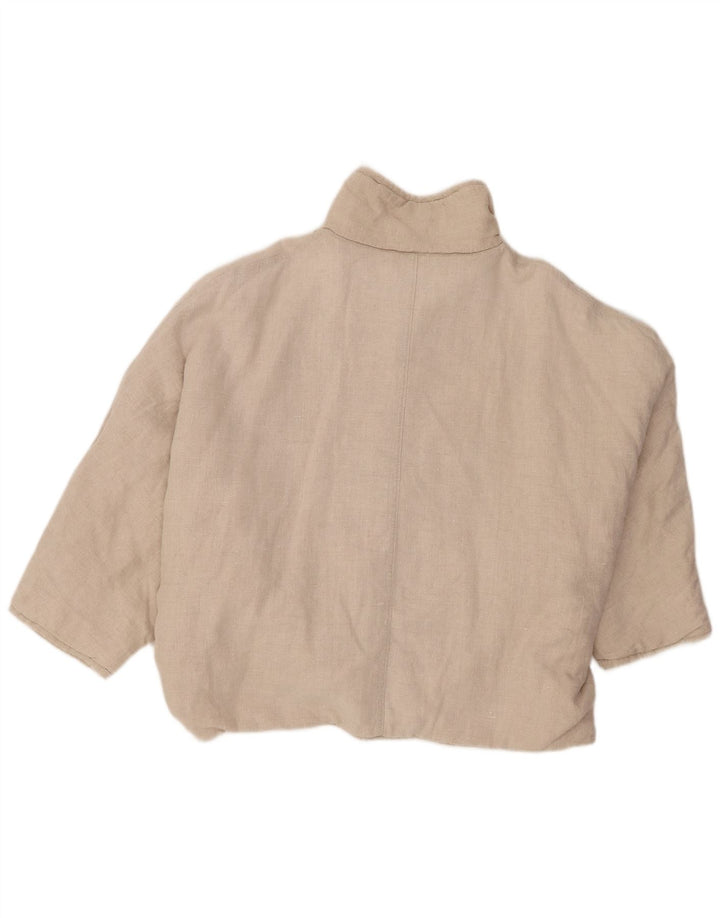Vintage Damen 3/4-Ärmel-Bomberjacke UK 16 Large Beige Colourblock