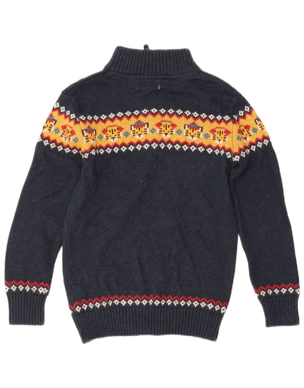 Fat Face Jungen-Pullover mit Reißverschluss am Hals, 6–7 Jahre, Marineblau, Fair-Isle-Baumwolle