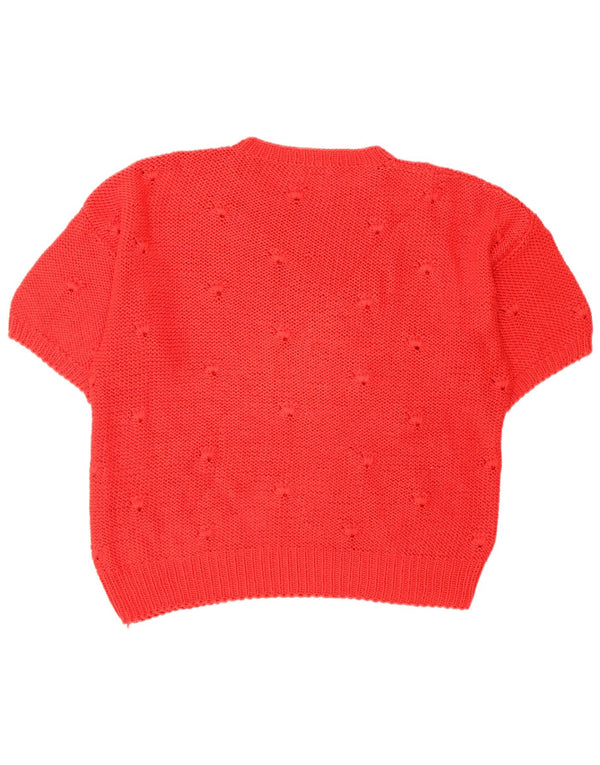 Vintage Damen Kurzärmeliger Pullover mit Rundhalsausschnitt UK 16 Large Rot