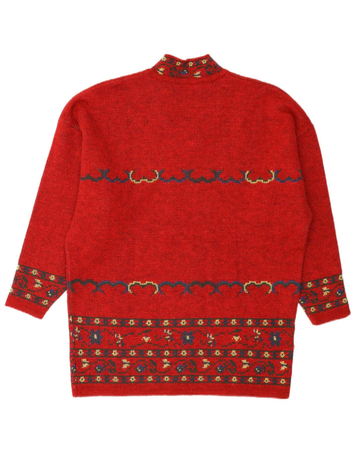 Vintage Damen Pullover mit V-Ausschnitt IT 42 Mittelrote Fair-Isle-Wolle