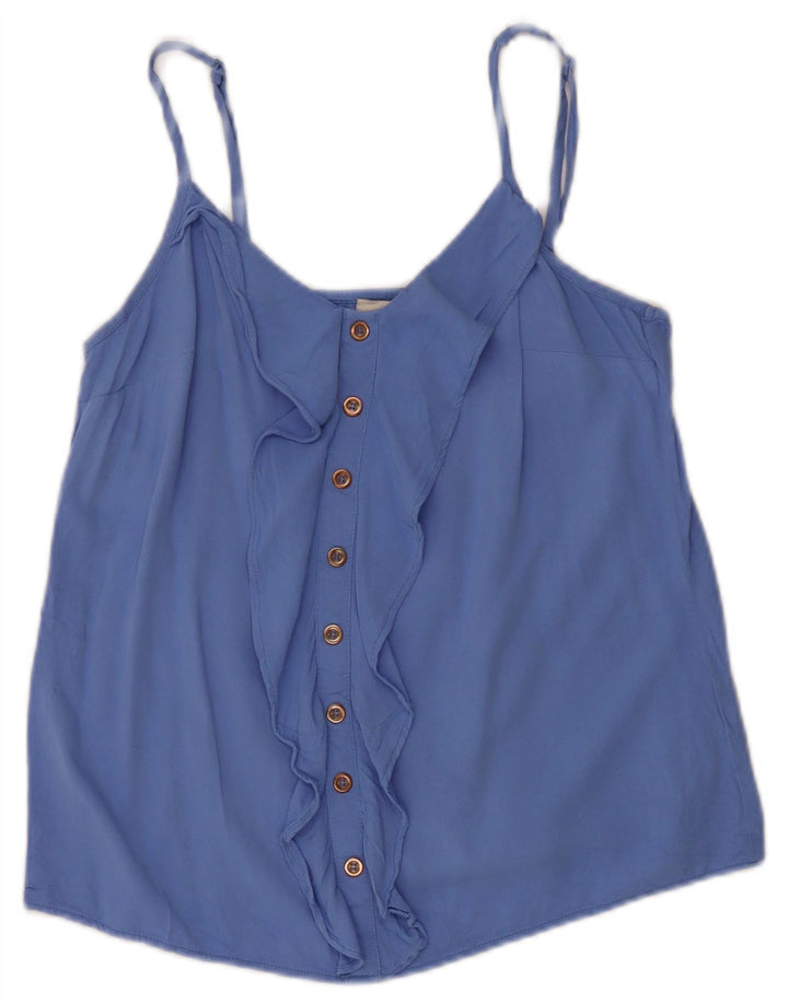 OASIS Womens Ruffle Front Cami Top UK 8 Small Blue Viscose