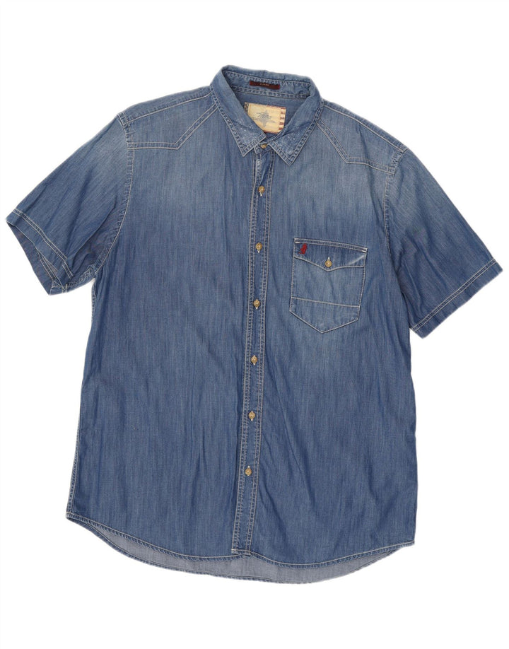 Marlboro Classics Herren Slim Fit Kurzarm-Jeanshemd 3XL Blau Paisley