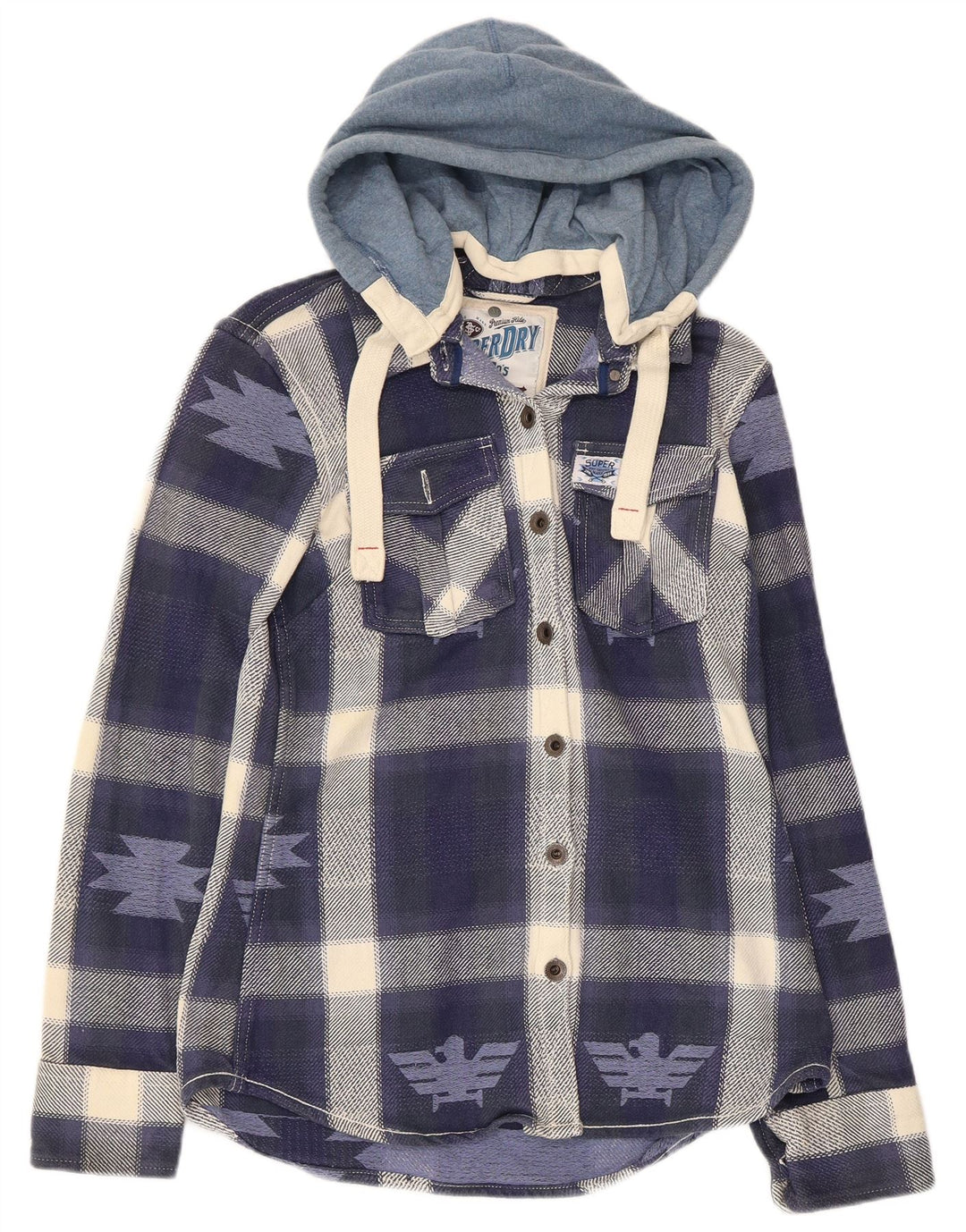 Superdry Herren-Lumberjack-Flanellhemd mit Kapuze in Mittelblau mit Aztekenmuster