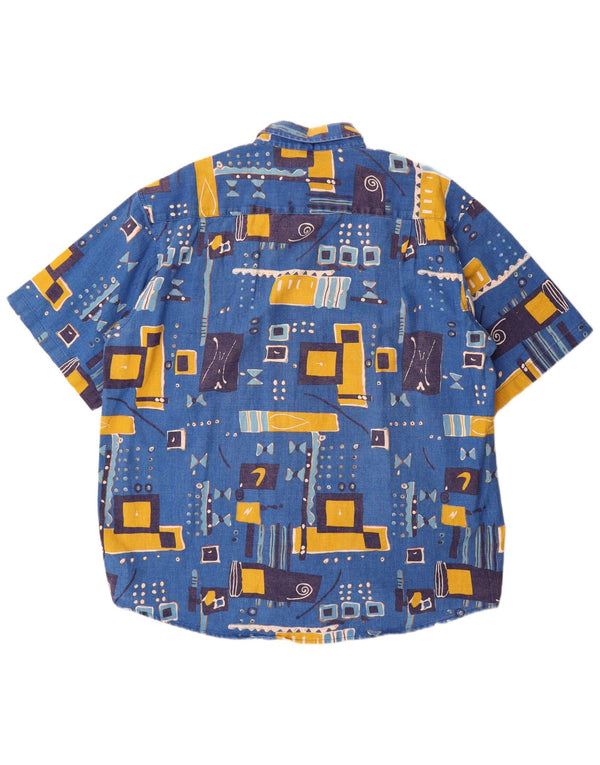 Vintage Herren Kurzarmshirt 2XL Blau Patchwork