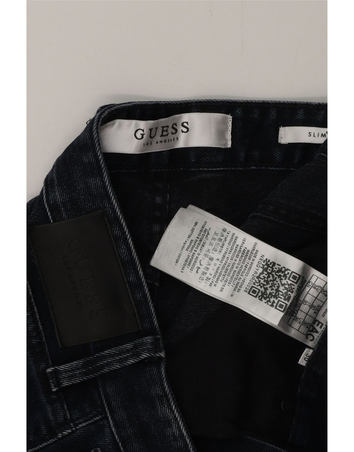 GUESS Herren Slim Distressed Denim Shorts W30 Medium Navy Blue Cotton