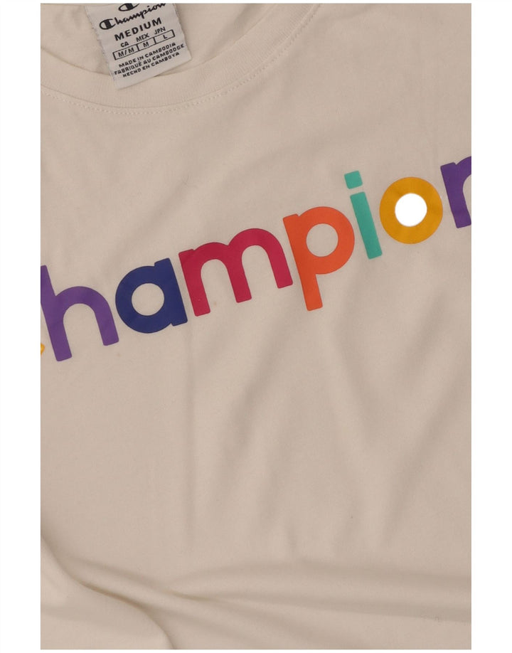 Champion Damen Grafik-T-Shirt-Oberteil UK 12 Mittelweiß gestreift