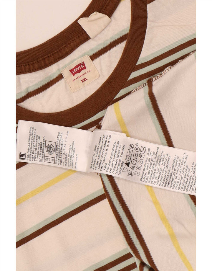 Levi's Herren-T-Shirt-Oberteil 2XL aus cremefarbener, gestreifter Baumwolle