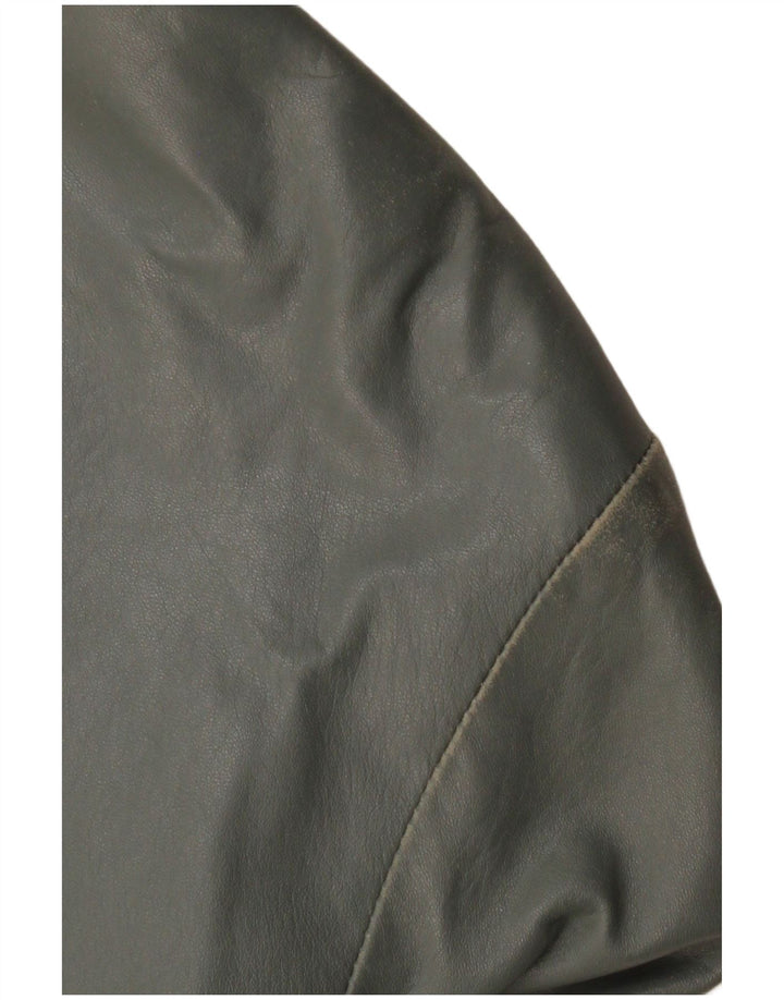 VINTAGE Damen Leder Bomberjacke UK 12 Mittelgraues Leder