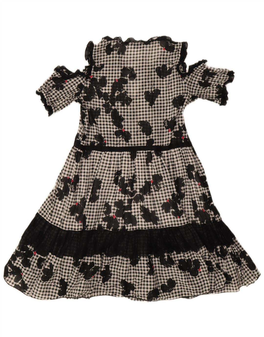 Liu Jo Damen-Stufenkleid IT 42 Mittelschwarze Gingham-Baumwolle