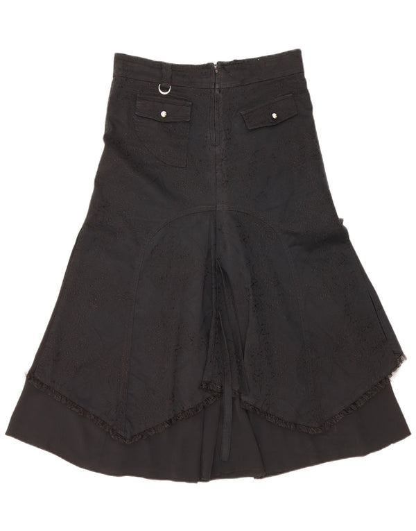 Vintage Damen Asymmetrischer Rock mit hoher Taille IT 42 Medium W30 Schwarz geblümt