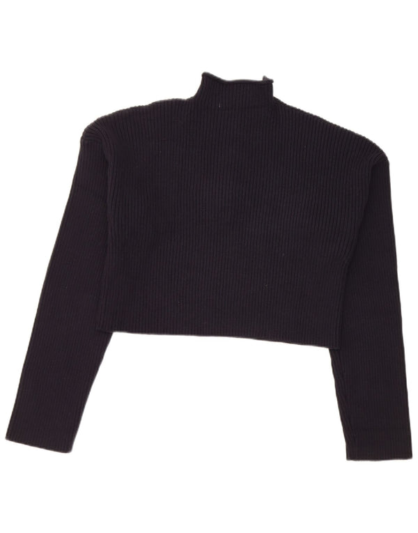Zara Damen Crop Button Neck Pullover Pullover UK 14 Große Marineblaue Baumwolle