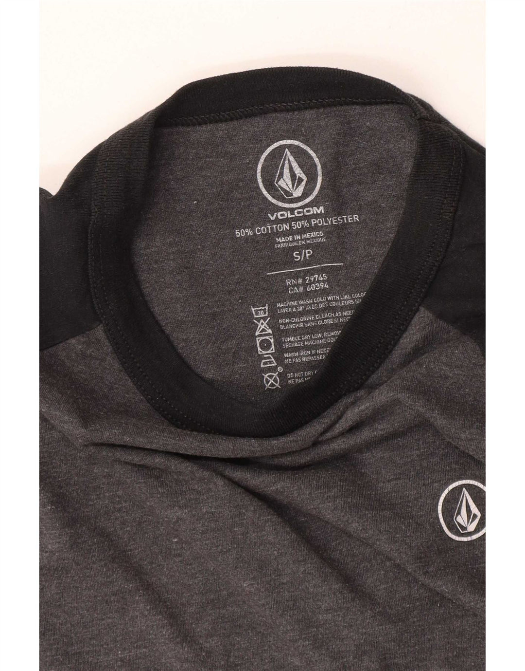 Volcom Damen-Top mit 3/4-Ärmeln, UK 10, Größe S, Grau, Colourblock-Baumwolle