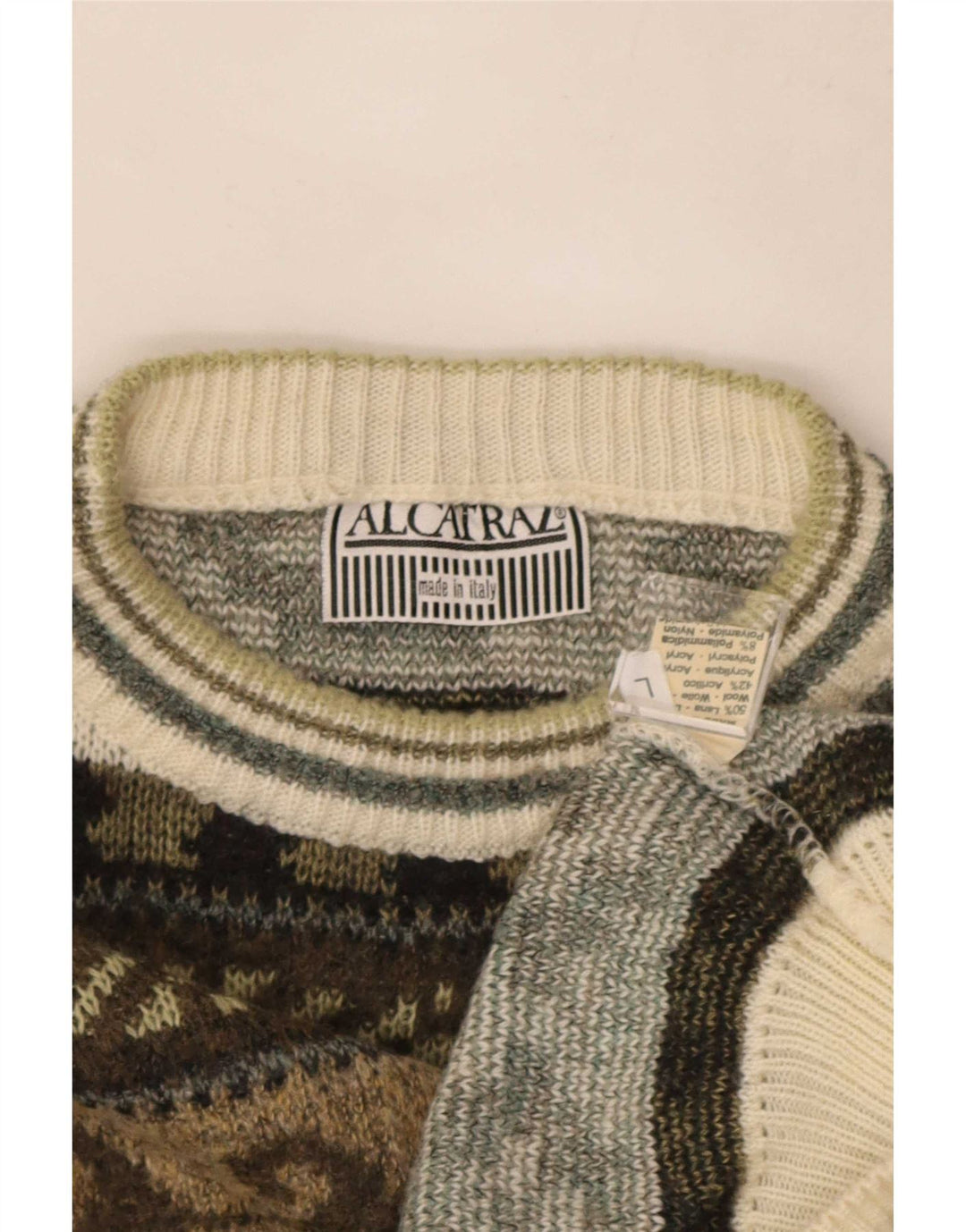 Alcatraz Herren-Pullover mit Rundhalsausschnitt, groß, Khaki, Fair-Isle-Wolle