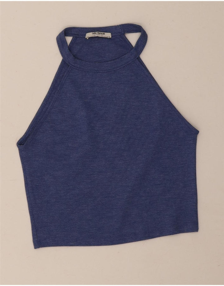Zara Damen Crop Neckholder Top UK 10 Small Blau